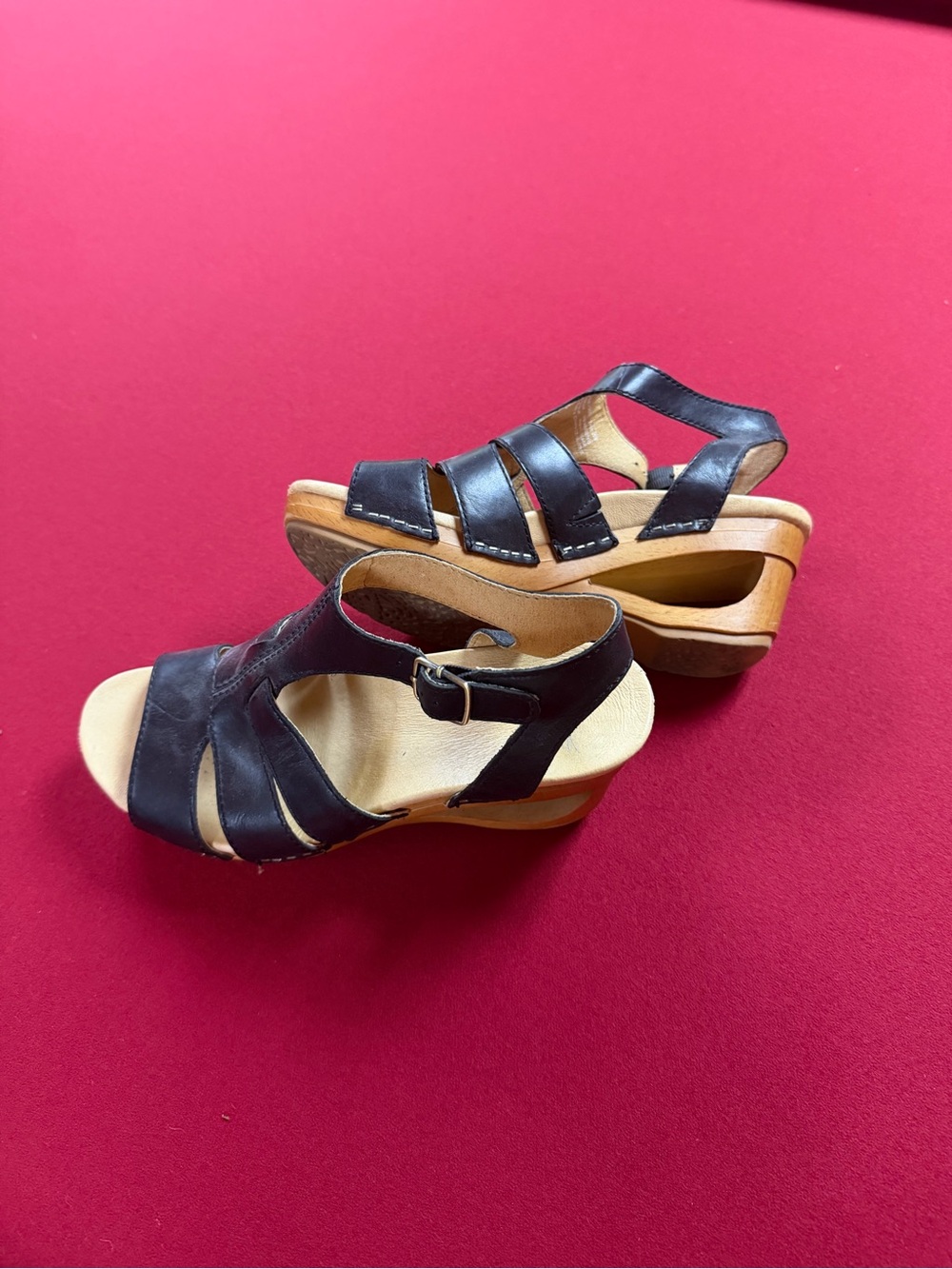 Dansko Black Leather Slingback Heeled Sandals